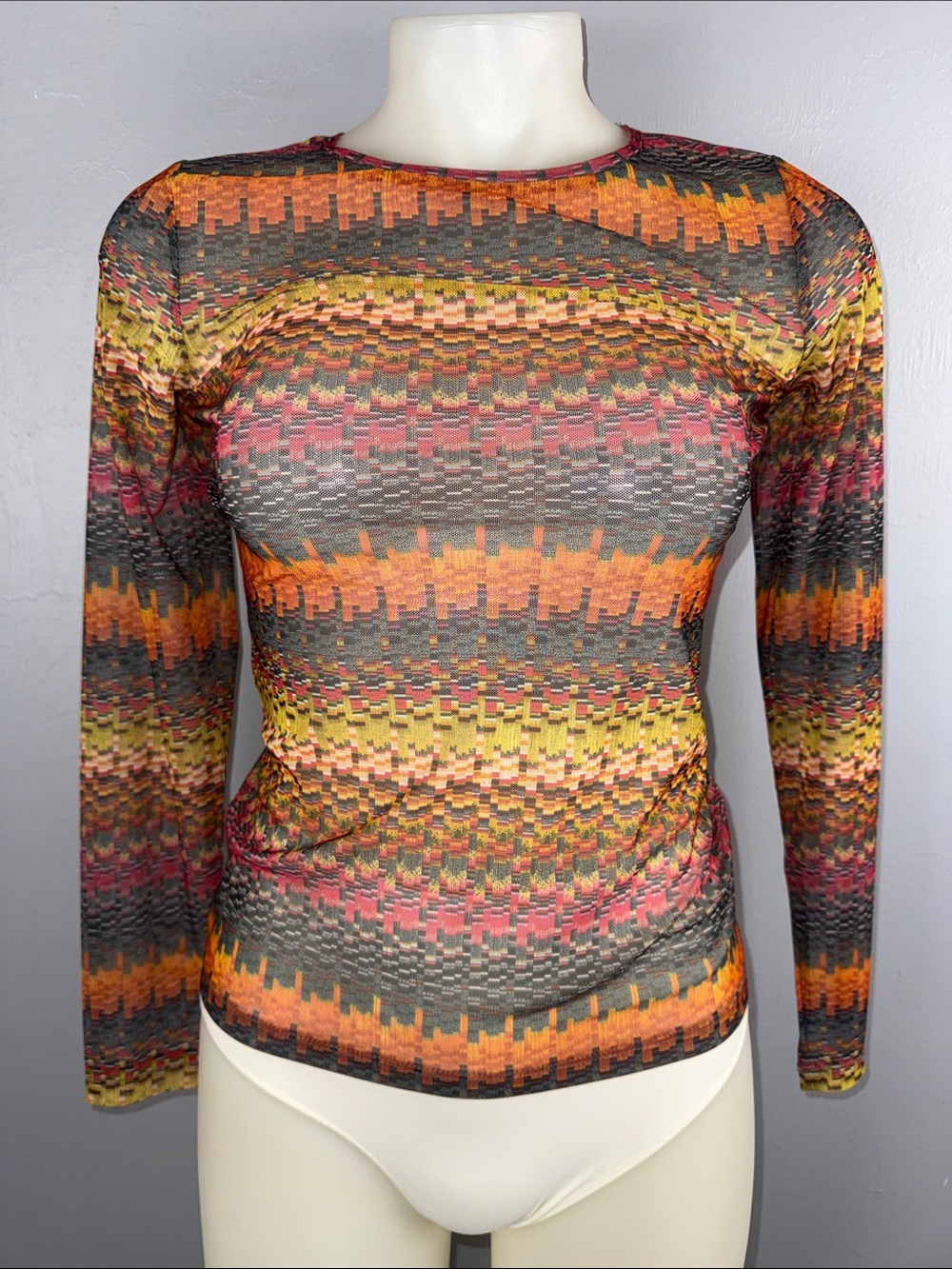 Isle by Meliz Kozan Sheer Mesh Top XS MultiColor Tee Y2K Retro Dopamine